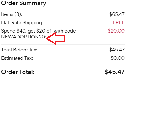 Coupon verification screenshot on Chewy