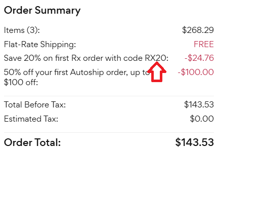 Coupon verification screenshot on Chewy