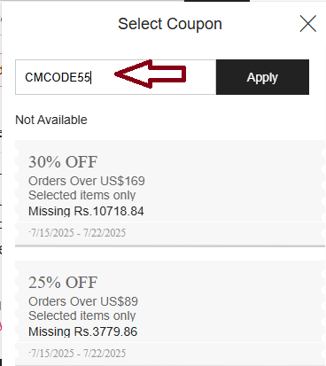 Coupon verification screenshot on Chicme