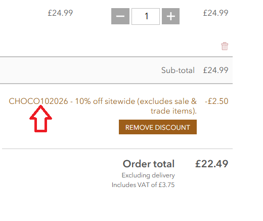 Coupon verification screenshot on Chocolate Trading Company