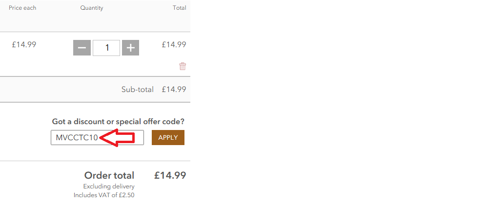 Coupon verification screenshot on Chocolate Trading Company