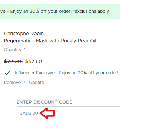 Screenshot of tested coupon for Christophe Robin