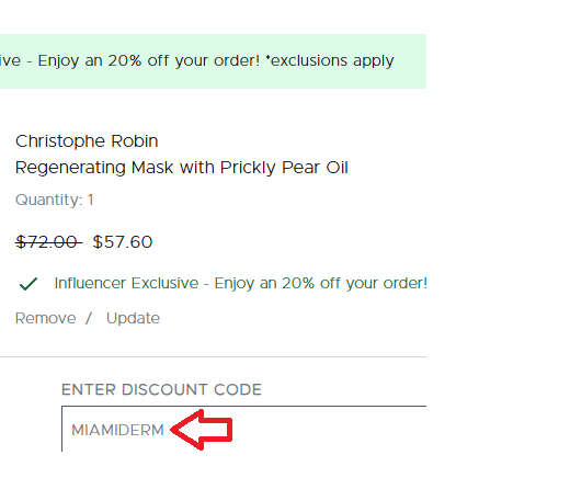 Coupon verification screenshot on Christophe Robin