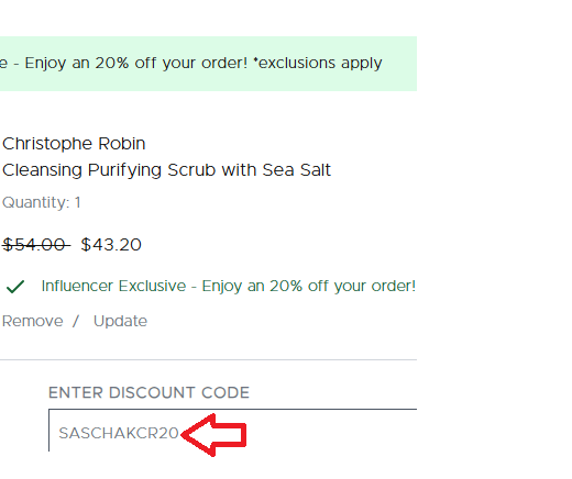 Screenshot of tested coupon for Christophe Robin