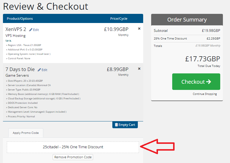 Coupon verification screenshot on Citadel Servers