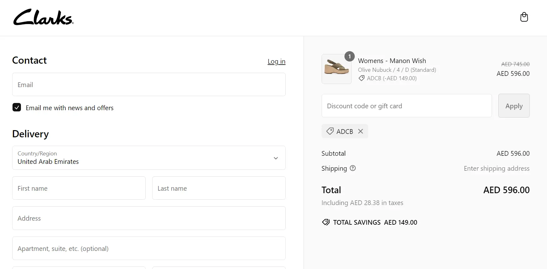 Coupon verification screenshot on Clarks Stores