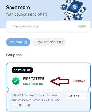 Coupon verification screenshot on Clarks