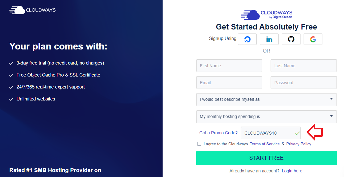 Screenshot of tested coupon for Cloudways