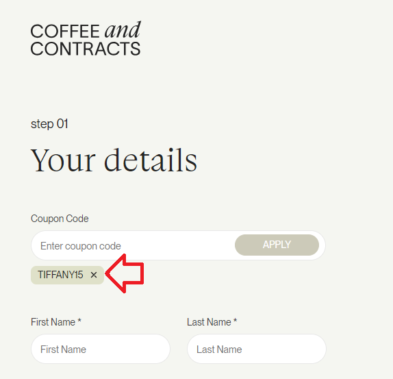 Coupon verification screenshot on Coffee And Contracts