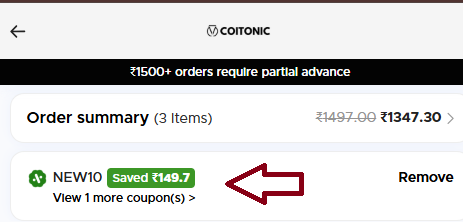 Coupon verification screenshot on Coitonic