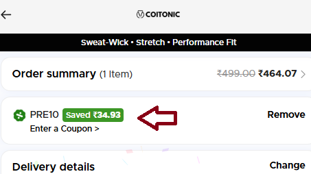 Coupon verification screenshot on Coitonic