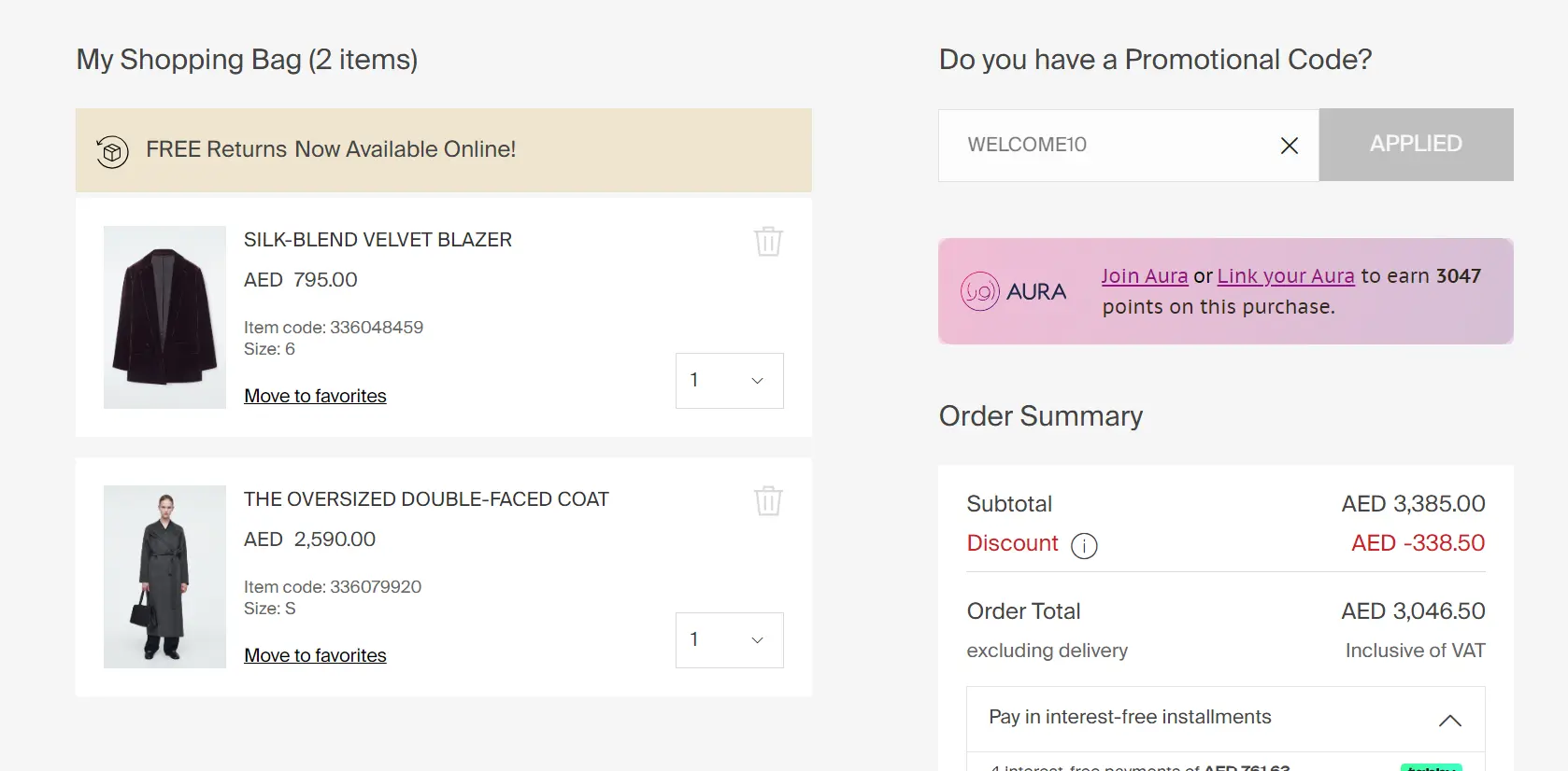 Coupon verification screenshot on Cosstores