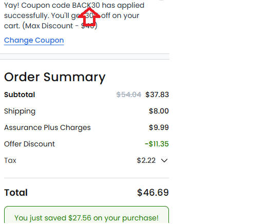 Coupon verification screenshot on Covers & All