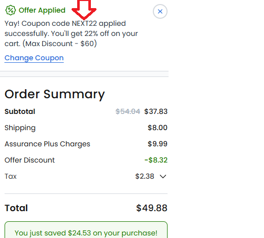 Coupon verification screenshot on Covers & All