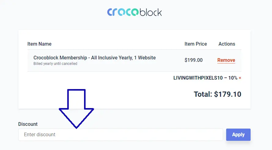 Coupon verification screenshot on Crocoblock