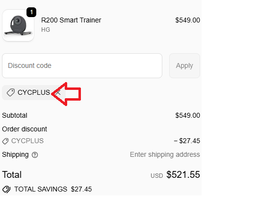 Screenshot of tested coupon for Cycplus