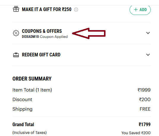 Coupon verification screenshot on Daily Objects