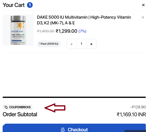 Screenshot of tested coupon for Decode Age