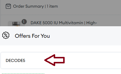 Screenshot of tested coupon for Decode Age