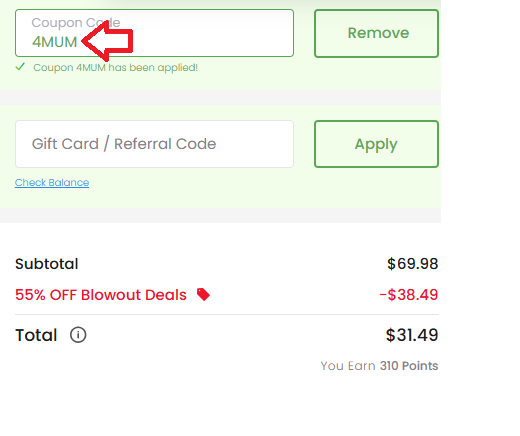Screenshot of tested coupon for Diamond CBD