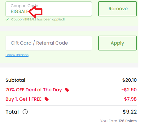 Coupon verification screenshot on Diamond CBD