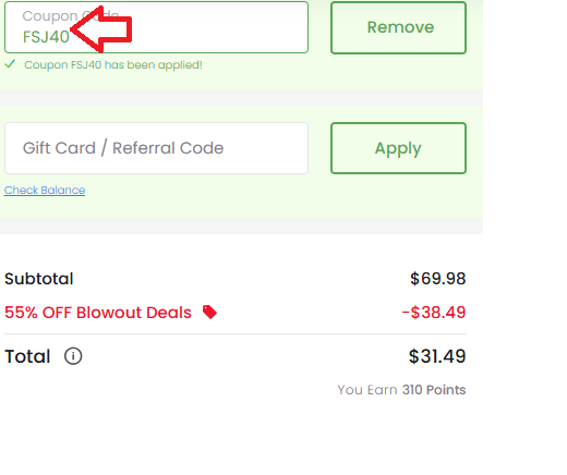 Coupon verification screenshot on Diamond CBD