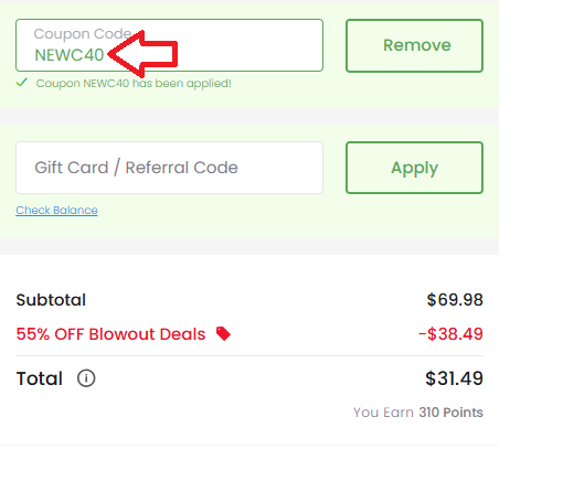 Screenshot of tested coupon for Diamond CBD