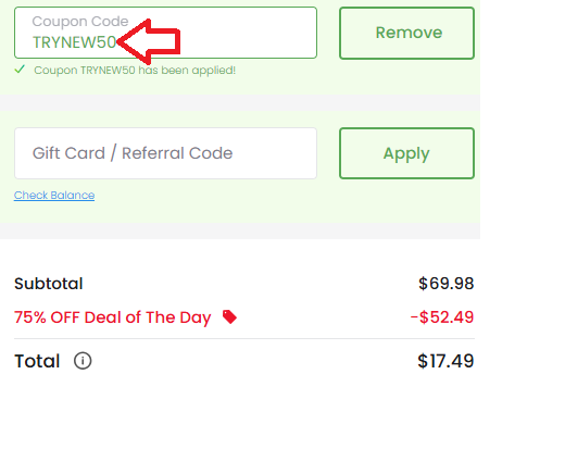 Coupon verification screenshot on Diamond CBD