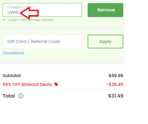 Screenshot of tested coupon for Diamond CBD