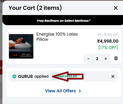 Coupon verification screenshot on Duroflex