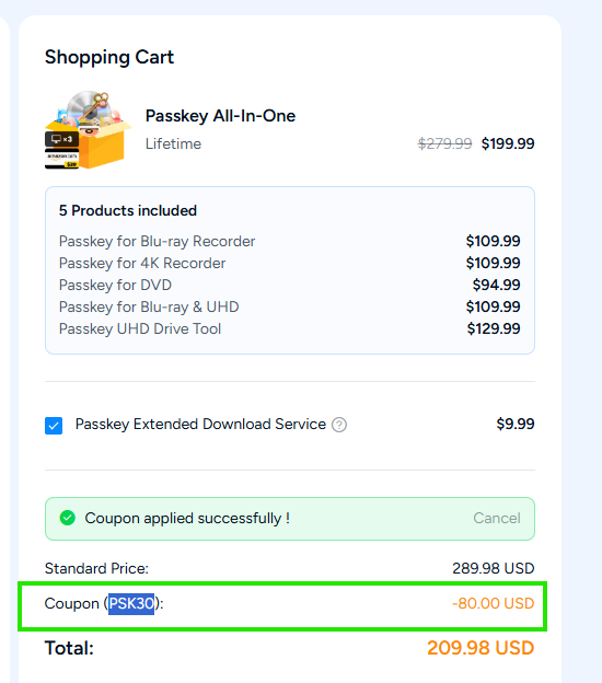Screenshot of tested coupon for DVDFab
