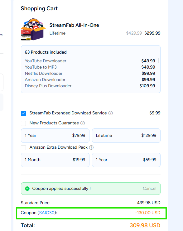 Screenshot of tested coupon for DVDFab