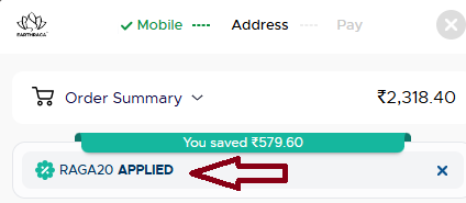 Coupon verification screenshot on Earth Raga