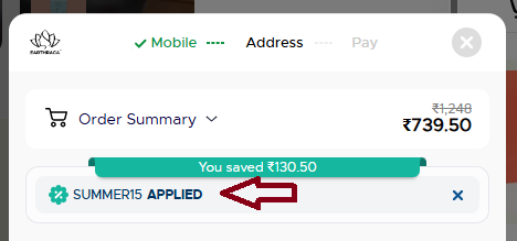 Coupon verification screenshot on Earth Raga