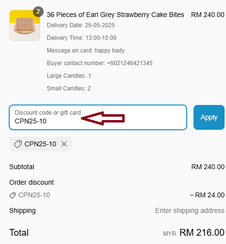 Screenshot of tested coupon for EatCakeToday