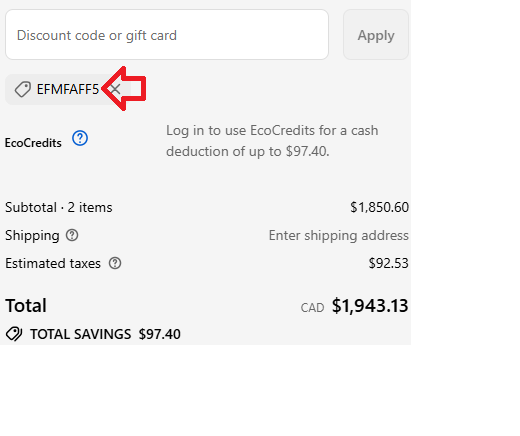 Screenshot of tested coupon for EcoFlow