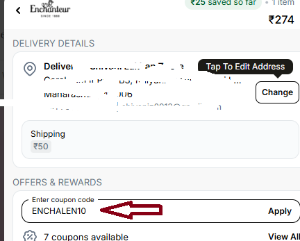 Coupon verification screenshot on Enchanteur