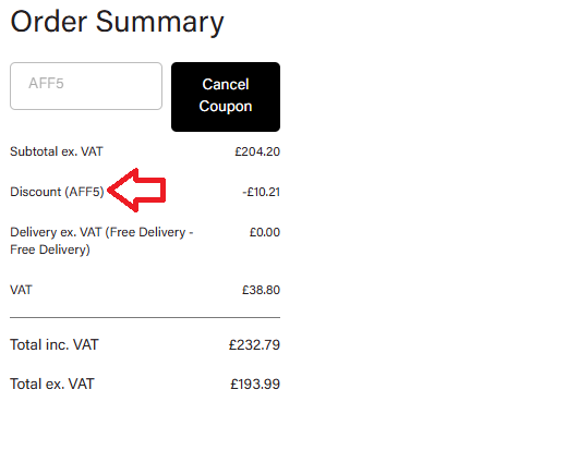 Coupon verification screenshot on ESE Direct
