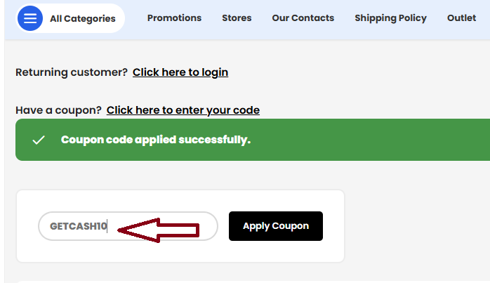 Coupon verification screenshot on Exunite
