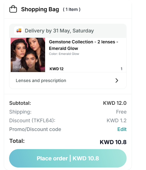 Coupon verification screenshot on Eyewa