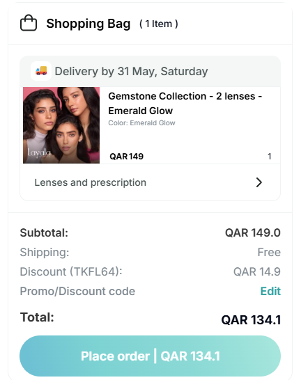 Screenshot of tested coupon for Eyewa