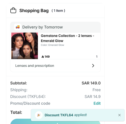 Screenshot of tested coupon for Eyewa