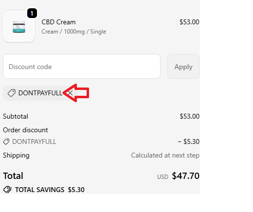 Coupon verification screenshot on Fab CBD