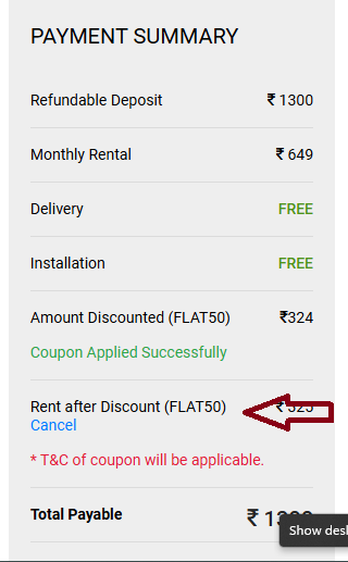 Coupon verification screenshot on Fabrento