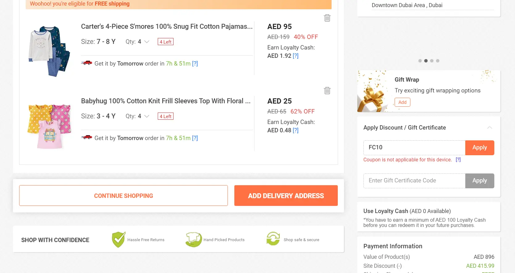 Coupon verification screenshot on Firstcry