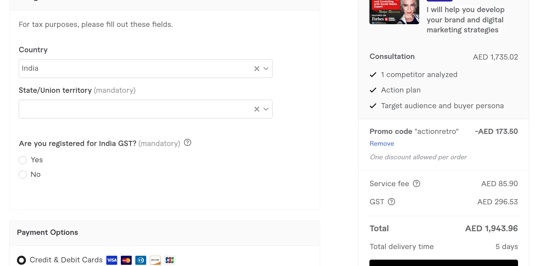 Coupon verification screenshot on Fiverr