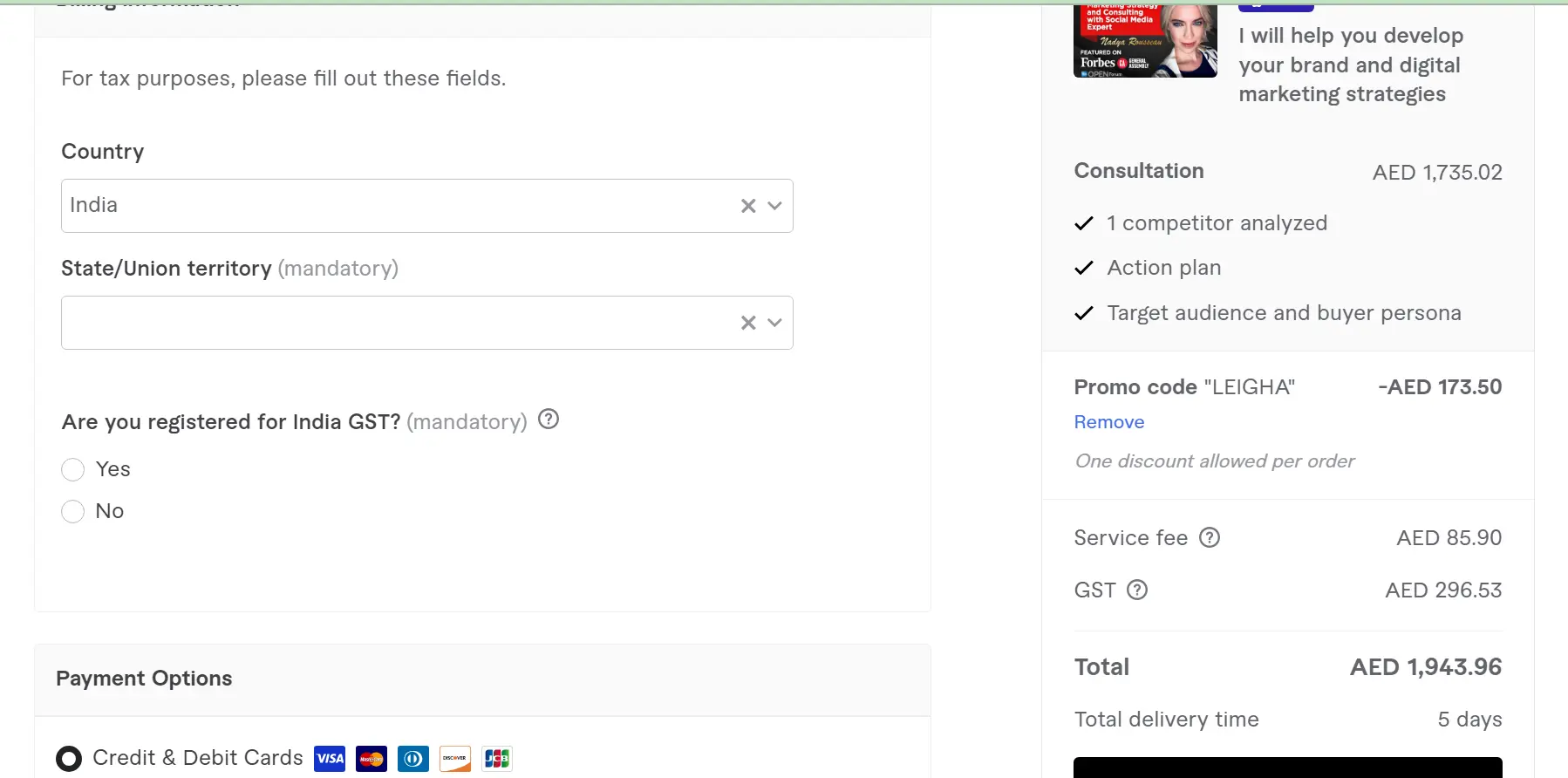 Coupon verification screenshot on Fiverr