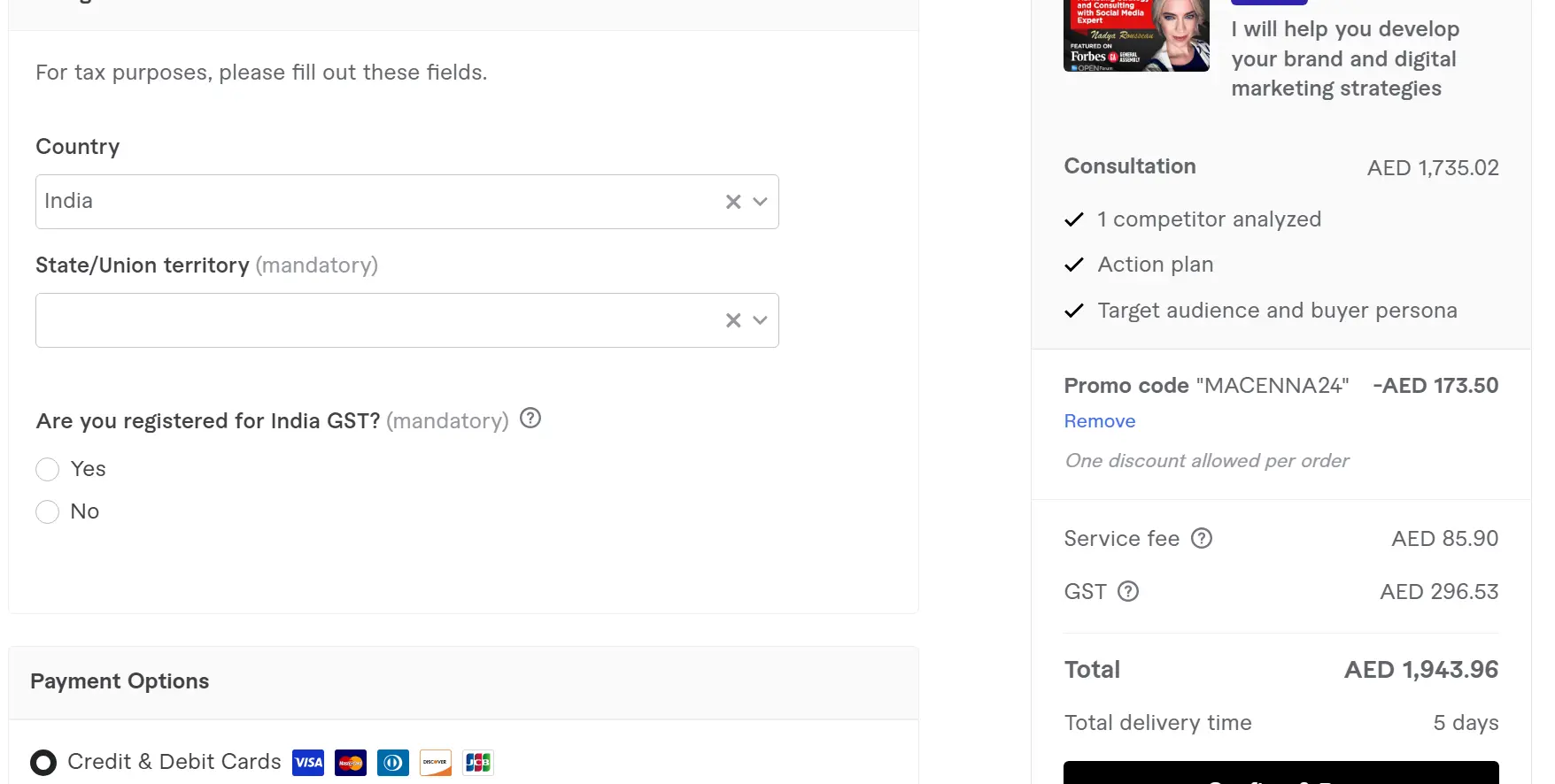 Coupon verification screenshot on Fiverr