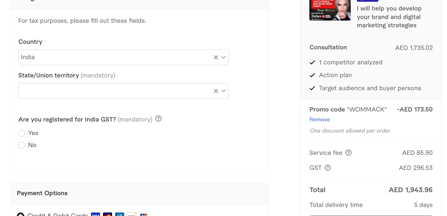 Coupon verification screenshot on Fiverr