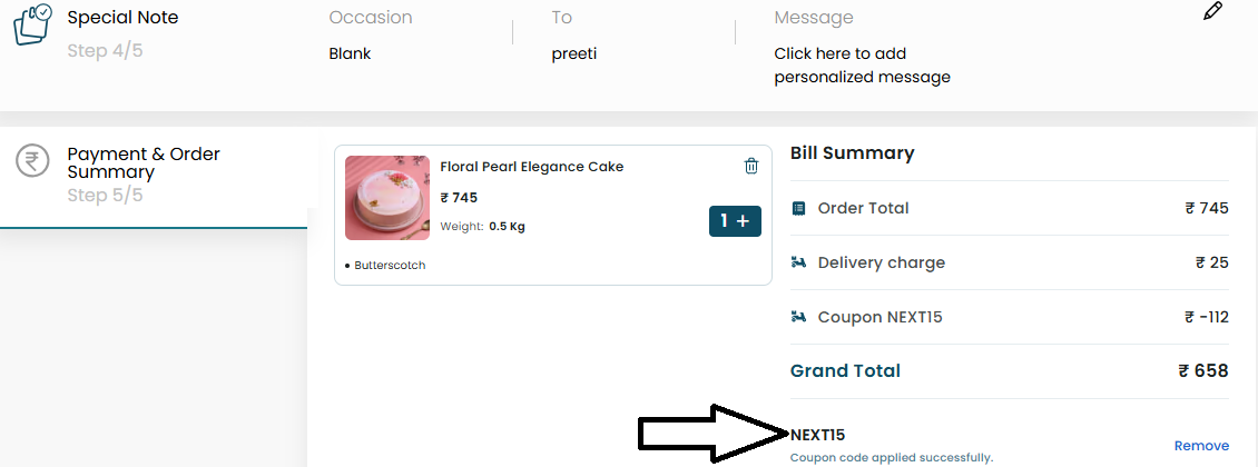 Coupon verification screenshot on Floweraura